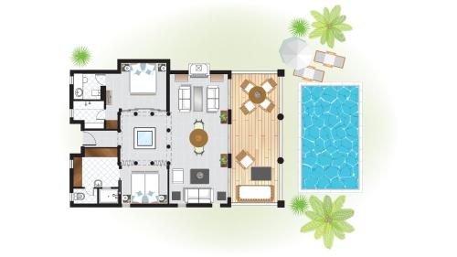 a floor plan of a house with a pool at Mandola Rosa at Riviera Olympia, A Grecotel Resort to Live in Loutra Killinis