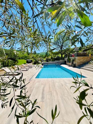 a swimming pool in the middle of a yard at Le petit Chacel in Sourcieux-les-Mines