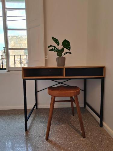 a desk with a potted plant sitting on top of it at Sbejha Guest House in Naxxar