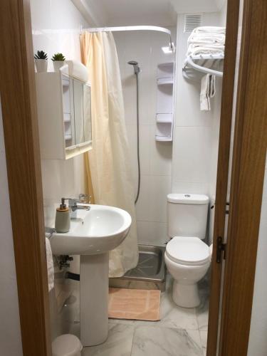 a small bathroom with a toilet and a sink at La Casita de la Suerte 3ro in Marín
