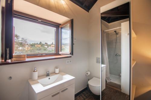 La salle de bains est pourvue d'un lavabo, de toilettes et d'une fenêtre. dans l'établissement La Casa del Gamonal, à Santa Brígida