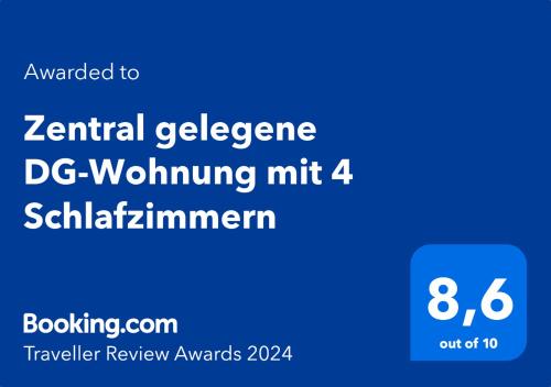 Certifikát, hodnocení, plakát nebo jiný dokument vystavený v ubytování Zentral gelegene DG-Wohnung mit 4 Schlafzimmern