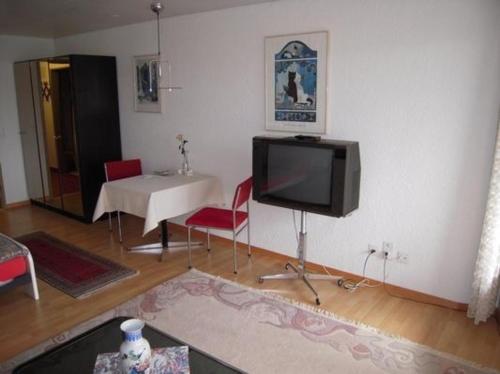 a living room with a flat screen tv on a wall at Appartement Alpenblick C3 in Weggis