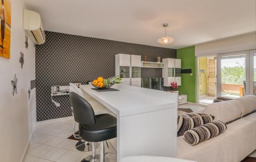 a kitchen and living room with a white counter and a couch at Apartment Oliver in Soline