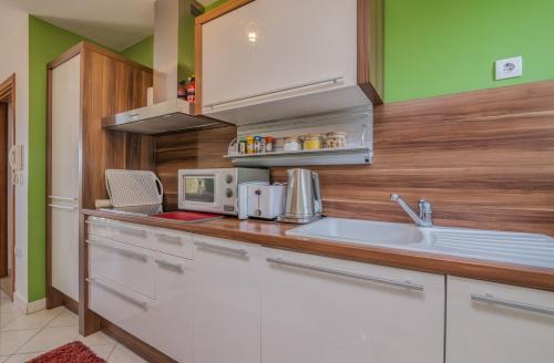 a kitchen with a sink and a microwave at Apartment Oliver in Soline