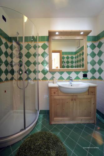 a bathroom with a sink and a shower at Appartamenti da Nica e Diego in Borca di Cadore