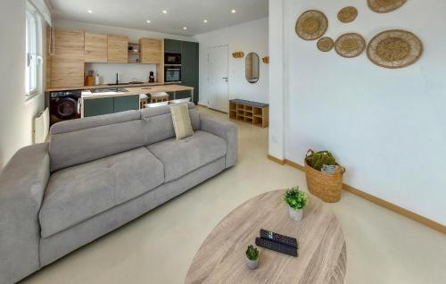 ein Wohnzimmer mit einer grauen Couch und einem Tisch in der Unterkunft Awesome Apartment In Le Conquet in Le Conquet