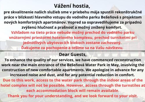 Sertifikat, penghargaan, tanda, atau dokumen yang dipajang di Hotel Bešeňová