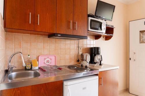 a small kitchen with a sink and a microwave at Apartments Vasileiou Suite 4 in Preveza