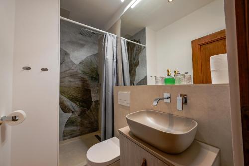 bagno con lavandino e doccia di Chesa Arnolongo a Rovigno (Rovinj)