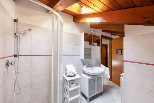 een badkamer met een douche en een wastafel bij Dimora Gilles Bard in Bard