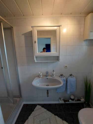 Vonios kambarys apgyvendinimo įstaigoje Ferienhaus-Zandt