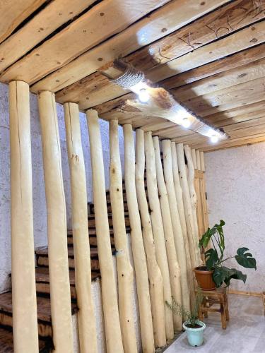 a wall made out of bamboo sticks at Svetlaya Polyana in Svetlaya Polyana