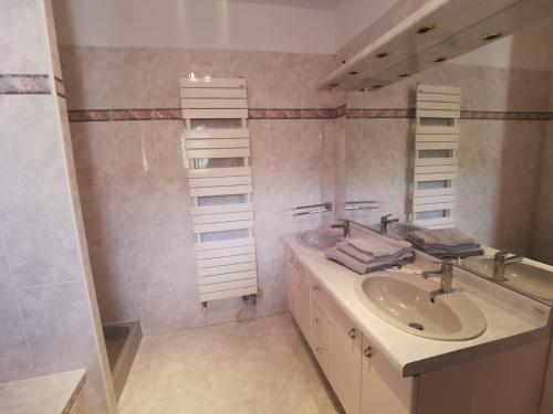 une salle de bain avec un lavabo et un miroir dans l'établissement Le Loriot, à Auriol