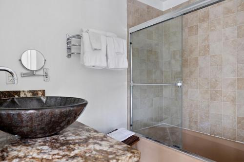 a bathroom with a sink and a shower at Rabbit Run in Sawyer