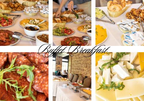 a collage of pictures of food on a table at Tisza Gyöngye Apartmanok in Szeged