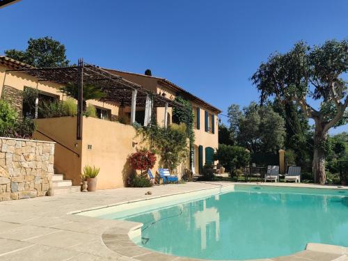une piscine devant une maison dans l'établissement Les collines de St Paul, à Saint-Paul-de-Vence
