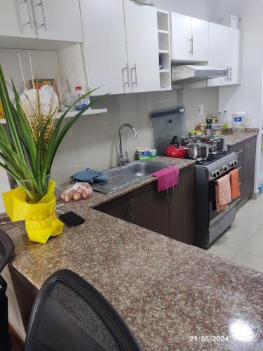 Kuchyň nebo kuchyňský kout v ubytování douha mi departamento de 3 habitaciones