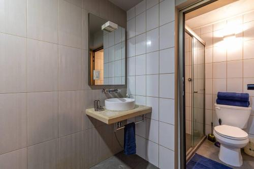 a bathroom with a sink and a toilet at Terraza & Loft San Ángel in Mexico City