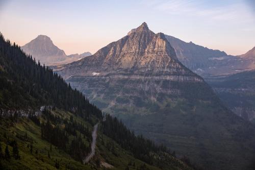 a view of a mountain with trees and a valley at Laid Back Cabin 7 Mn To Glacier, Private Fire Pit in Coram