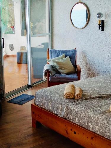 a bedroom with a bed and a chair and a mirror at Sea lover's nest in Los Realejos