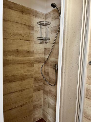 a shower with a hose in a bathroom at Penzion Villa Gerlach in Starý Smokovec