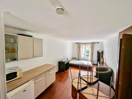 una camera con cucina completa di divano e tavolo di Grand Studio - Proche Hyper centre - Calme & Tout Equipé a Grenoble