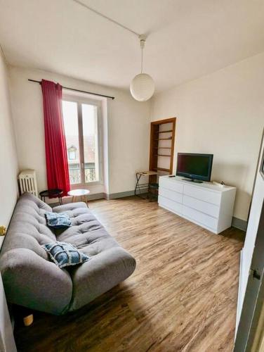 un salon avec un canapé et une télévision dans l'établissement T2 Berriat - Proche Gare & Centre - Tout Equipé avec Wifi, à Grenoble