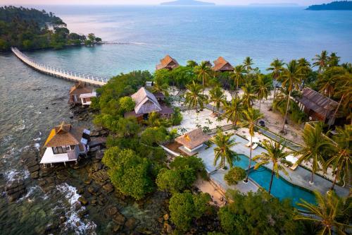 an aerial view of a resort in the water at Full Moon Island Resort in Kaoh Sdach