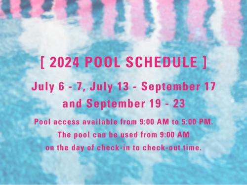 un poster per un programma di piscine con fumo rosa e blu di The Luigans Spa and Resort a Fukuoka