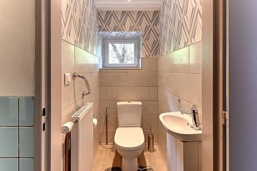 a small bathroom with a toilet and a sink at Vert Olive - Maison proche Sélestat Colmar in Rombach-le-Franc