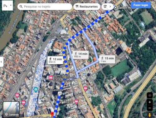 eine Karte einer Ampel mit blauen Punkten in der Unterkunft Garden Hotel in Aparecida