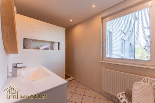 une salle de bain avec un lavabo et une fenêtre dans l'établissement L Appart, à Colmar