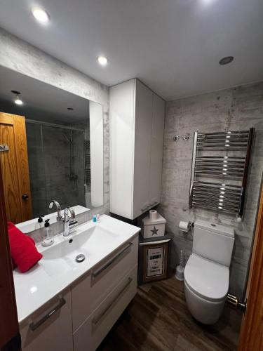 a bathroom with a white sink and a toilet at Apart Centro Formigal - WOWRURAL in Formigal