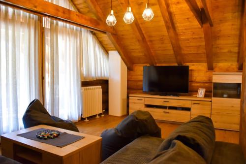 a living room with a couch and a tv at Villa Korina in Fužine
