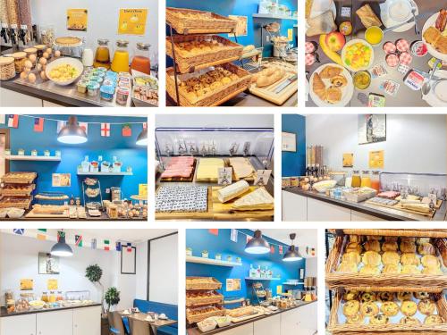 a collage of photos of a bakery at Best Western Nouvel Orl&eacute;ans Montparnasse in Paris