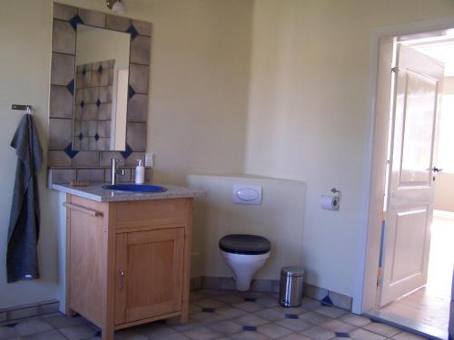 a bathroom with a toilet and a sink at Møllehusets Bed & Breakfast in Nordborg