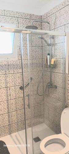 a bathroom with a shower and a toilet at Sandra Amadores in Puerto Rico de Gran Canaria