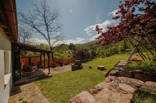 a backyard of a house with a view of the mountains at Kuca Lula Stara planina in Pirot