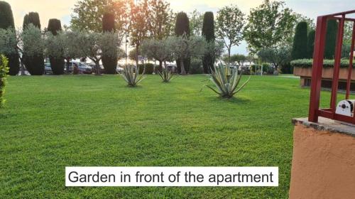 a garden in front of the apartment in a park at Arcave Luxury Apartment in Sirmione