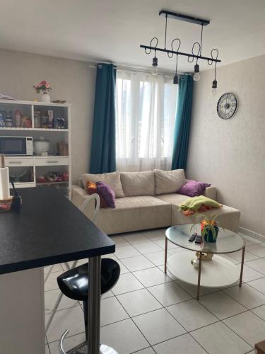 un salon avec un canapé et une table dans l'établissement Cosy T2 proche de l hyper centre de Grenoble, à Grenoble