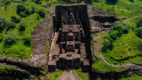 an aerial view of the ruins of a temple at Hiranya Resorts in Daulatābād