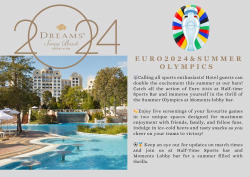 Um panfleto para o Resort Disney Dream Disney Springs. em Dreams Sunny Beach Resort and Spa - Premium All Inclusive em Sunny Beach