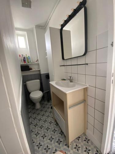 une salle de bain avec un lavabo et des toilettes dans l'établissement Batignolles toits de paris, à Paris