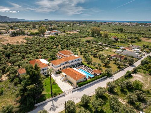an aerial view of a house with a swimming pool at Agrilia Hotel Adults Only in Laganas