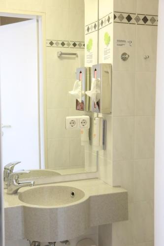a bathroom with a sink and a mirror at Bürgermeisterkapelle in Hildesheim