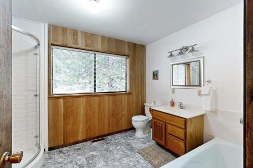 a bathroom with a sink and a toilet and a window at Mountain Charm in Homewood