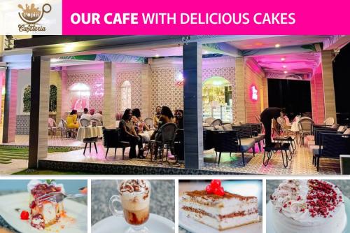 a collage of pictures of a cafe with delicious cakes at Playa Palmera Beach Resort in Punta Cana