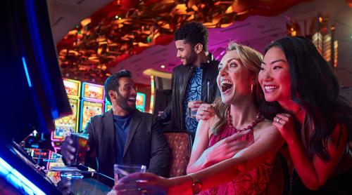 a group of people sitting in a bar at Mystic Lake Casino Hotel in Prior Lake