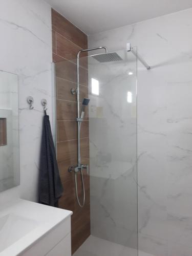 a bathroom with a shower with a glass door at Apartamento Veramar en Fuengirola in Fuengirola